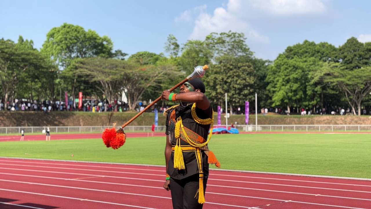 Cadet Platoon commander performing a ceremonial mace drill